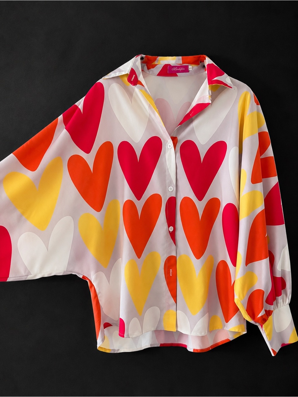 Mundefeis Long Dolman Sleeve Button Down - Rainbow Hearts - Picture 2 of 3